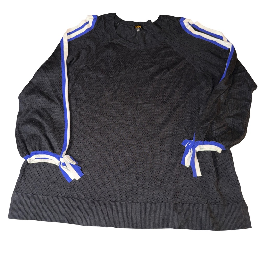 Lee Sport Black Sweater Knit Top Womens 2X Casual Long Sleeve cold shoulder